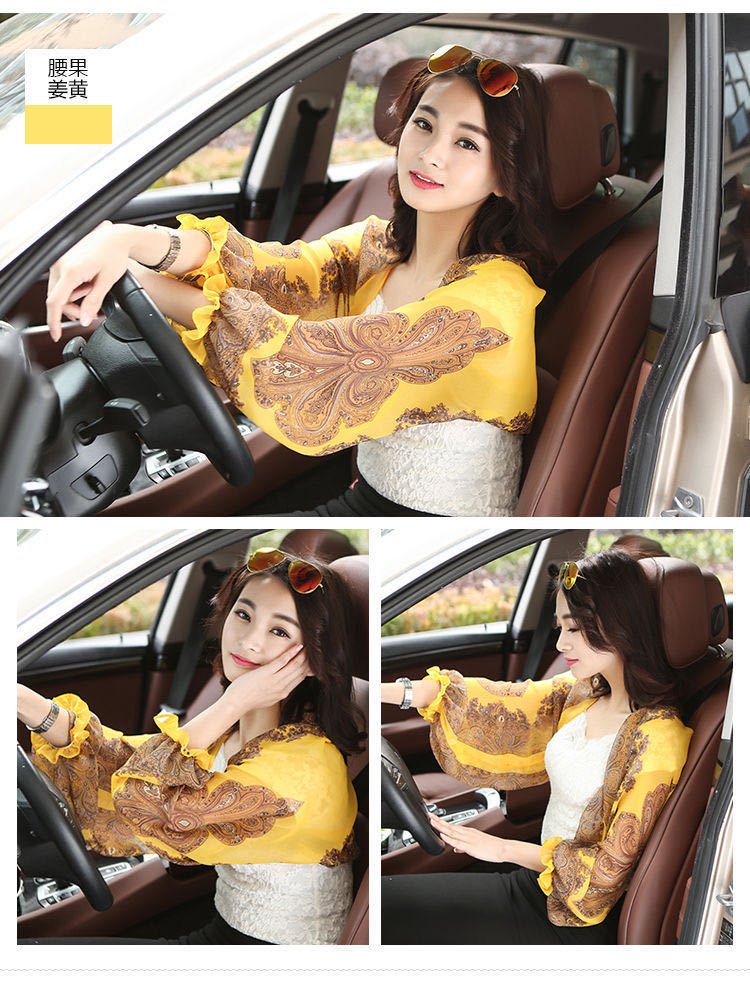 Stall Hot Summer Sun Protection Shawl Women's Chiffon Printed Scarf Long Cuff Driving Cycling UV Protection