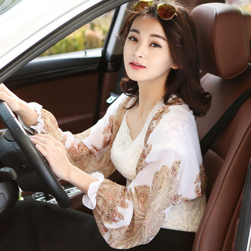Stall Hot Summer Sun Protection Shawl Women's Chiffon Printed Scarf Long Cuff Driving Cycling UV Protection