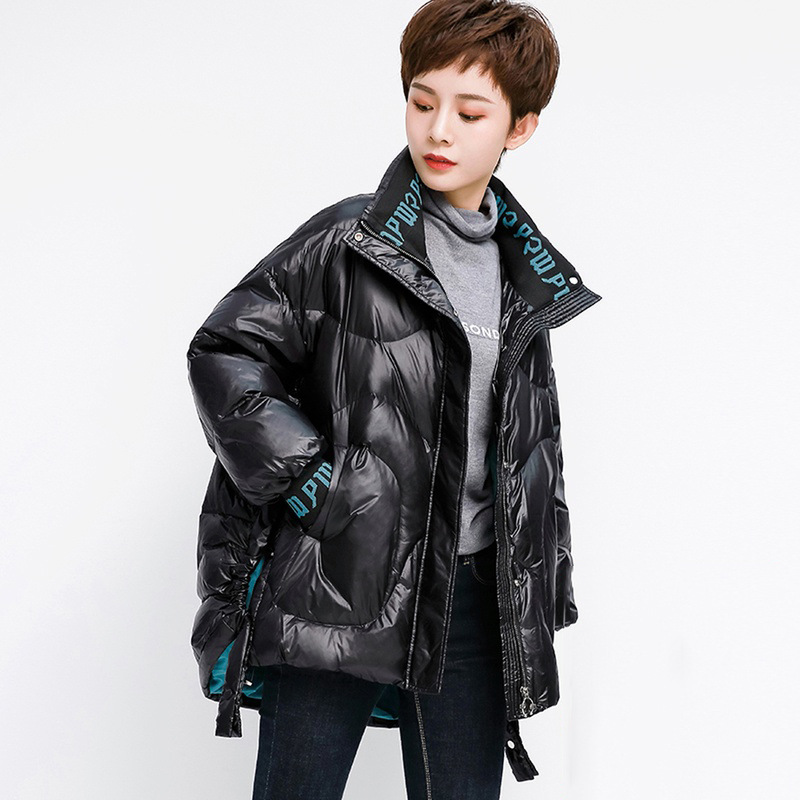 2021 New Korean Style Fashionable Warm Jacket down Jacket Women&#039;s Short Cuff Letters Thick Loose Stand Collar