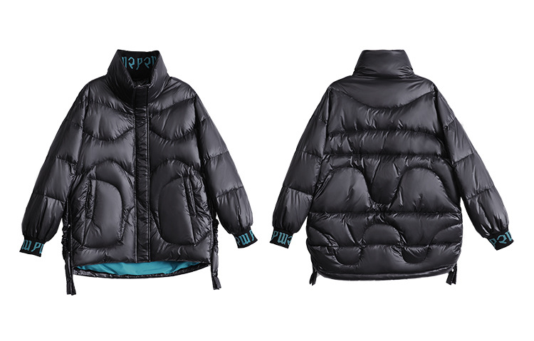 2021 New Korean Style Fashionable Warm Jacket down Jacket Women's Short Cuff Letters Thick Loose Stand Collar
