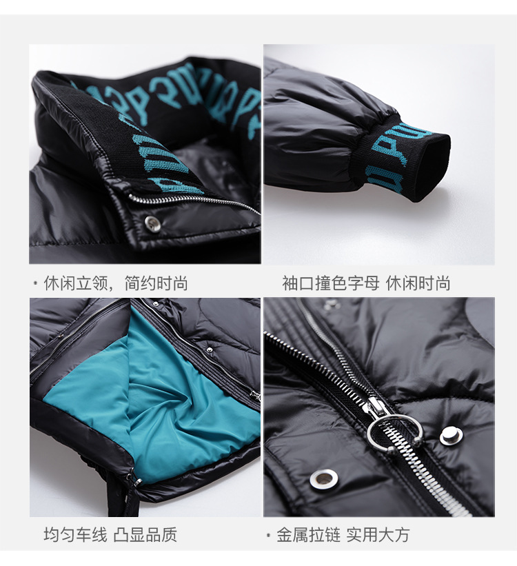 2021 New Korean Style Fashionable Warm Jacket down Jacket Women's Short Cuff Letters Thick Loose Stand Collar