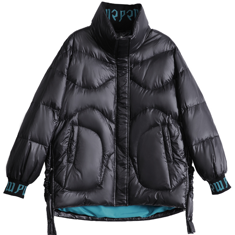 2021 New Korean Style Fashionable Warm Jacket down Jacket Women&#039;s Short Cuff Letters Thick Loose Stand Collar