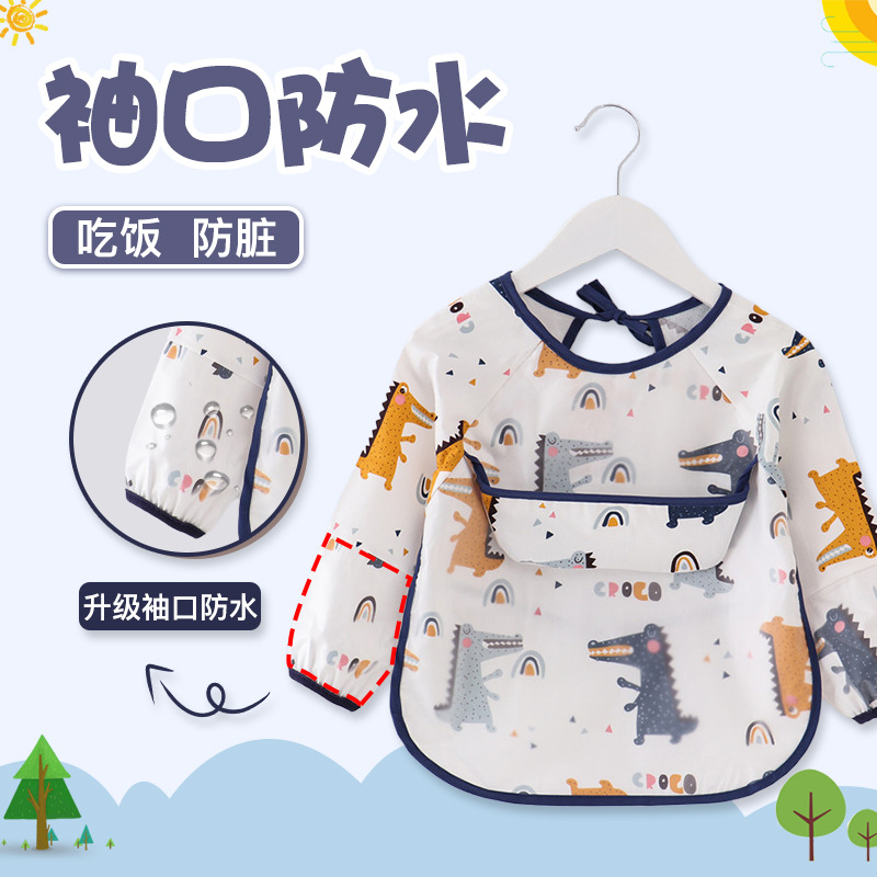 Cuff Waterproof Bib Baby Dinner Coverall Children Anti-Dirty Protective Clothing Autumn And Winter Cotton Apron Female Bib