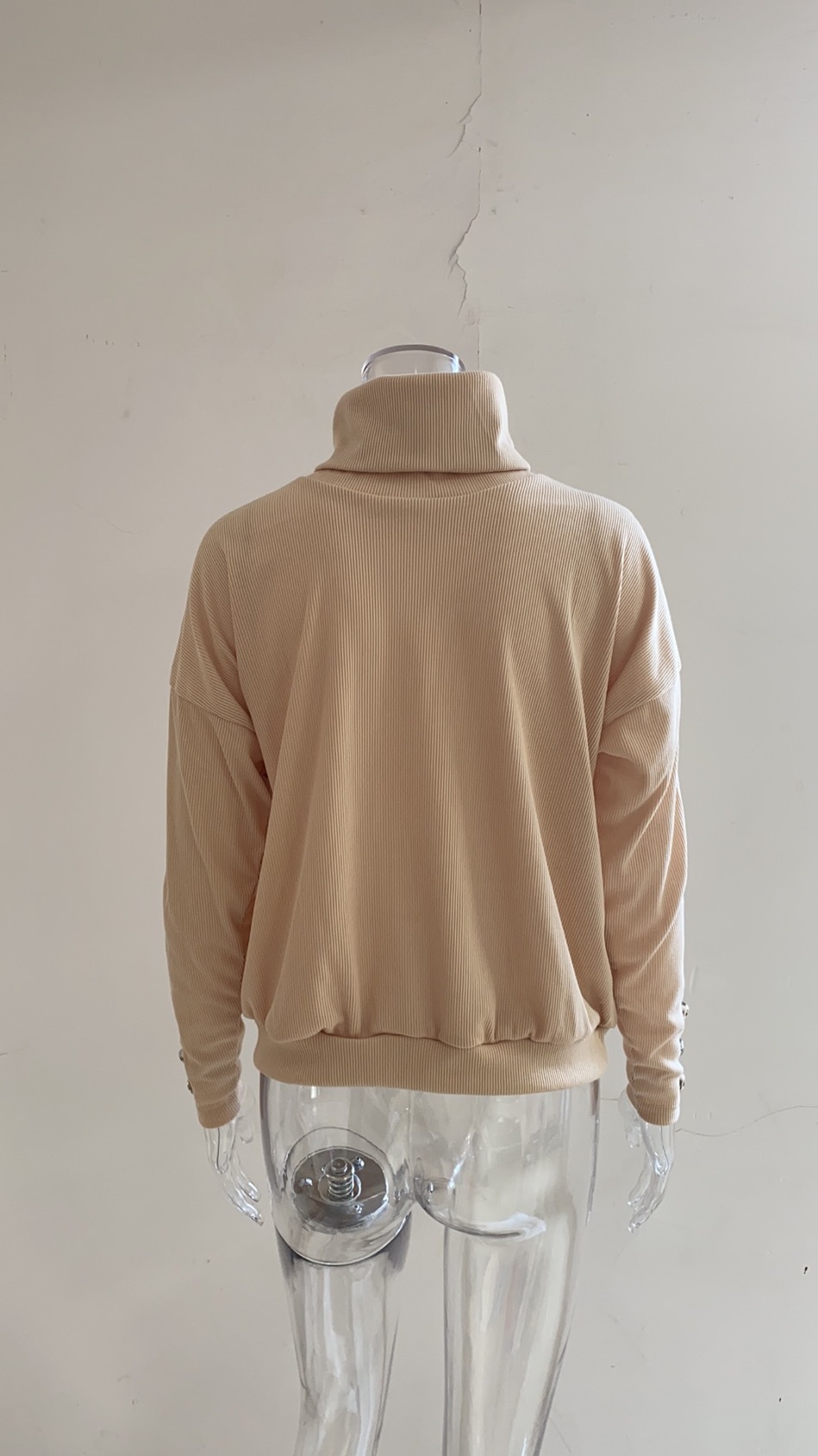 Europe and America Cross Border Autumn and Winter New Striped Turtleneck Cuff Button Sweater Solid Color Casual Loose-Fitting Oversized Sweater Women Europe and America Cross Border Autumn and Winter New Striped Turtleneck Cuff Button Sweater Solid Color Casual Loose-Fitting Oversized Sweater Women