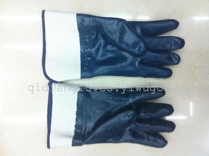 Gloves, dark blue cuff pvc dipped gloves, safety sleeve blue nitrile gloves.