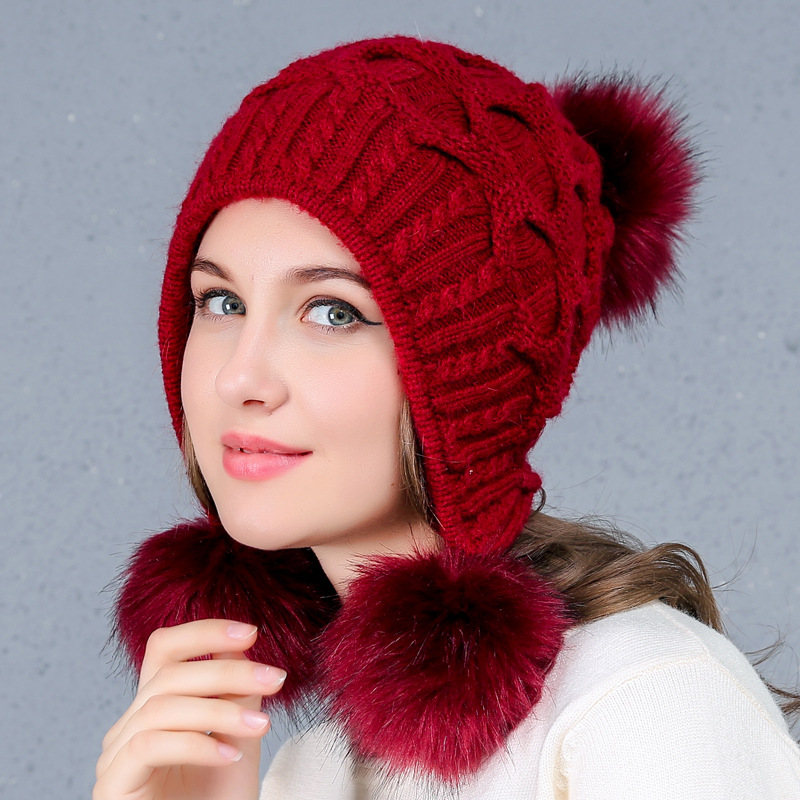 Korean New Women&#039;s Hat Autumn and Winter Woolen Cap Shuttlecock Back Opening Knitted Hat Double Layer Thickened Rabbit Fur Hat