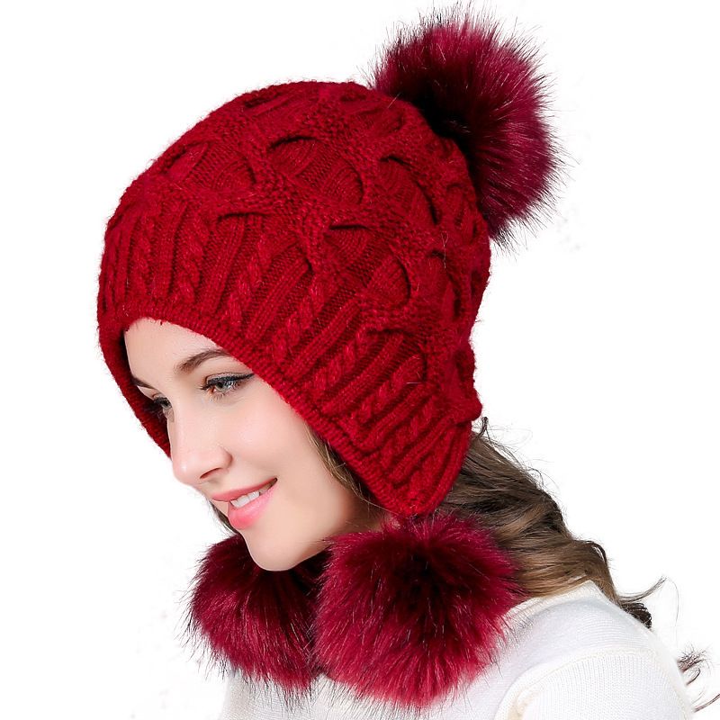 Korean New Women&#039;s Hat Autumn and Winter Woolen Cap Shuttlecock Back Opening Knitted Hat Double Layer Thickened Rabbit Fur Hat