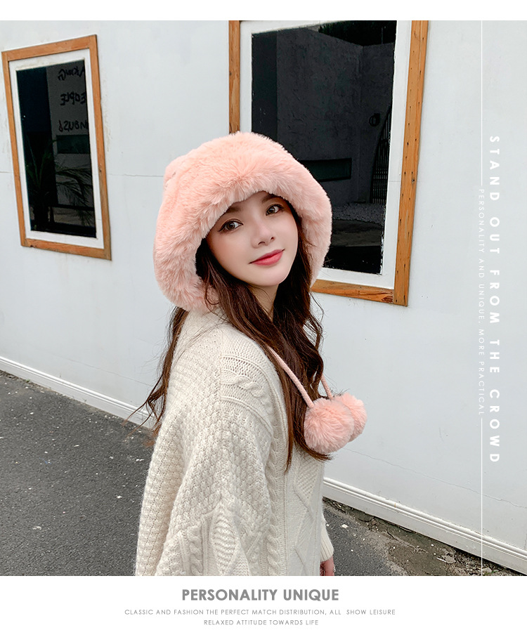 Autumn and Winter Women's Cotton Cashmere Sleeve Cap Shuttlecock Cute Fleece-Lined Thickened Cold Protection Keep Warm Pure Color Knitted Hat