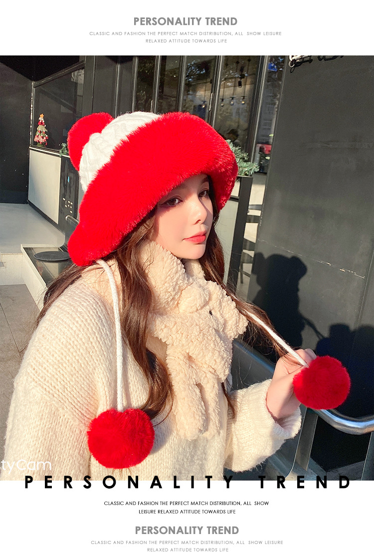 Autumn and Winter Women's Cotton Cashmere Sleeve Cap Shuttlecock Cute Fleece-Lined Thickened Cold Protection Keep Warm Pure Color Knitted Hat