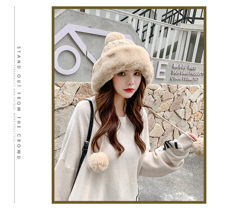 Autumn and Winter Women's Cotton Cashmere Sleeve Cap Shuttlecock Cute Fleece-Lined Thickened Cold Protection Keep Warm Pure Color Knitted Hat Autumn and Winter Women's Cotton Cashmere Sleeve Cap Shuttlecock Cute Fleece-Lined Thickened Cold Protection Keep Warm Pure Color Knitted Hat