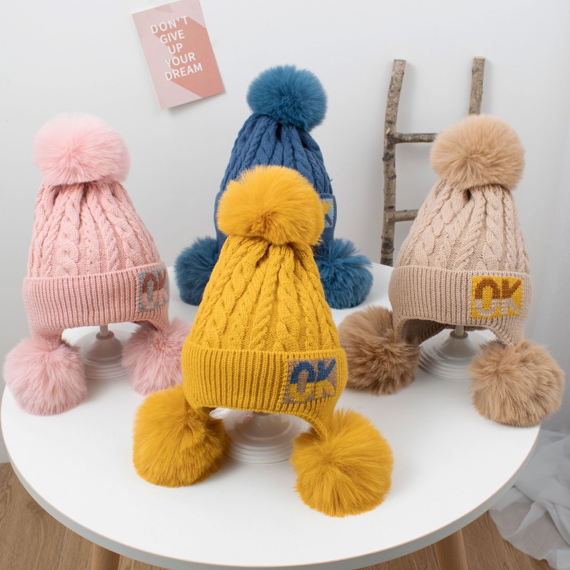 OK Shuttlecock Knitted Hat Lined Girls&#039; Hat Autumn and Winter Cute Princess Hat Children&#039;s Ear Protection Fashion Baby