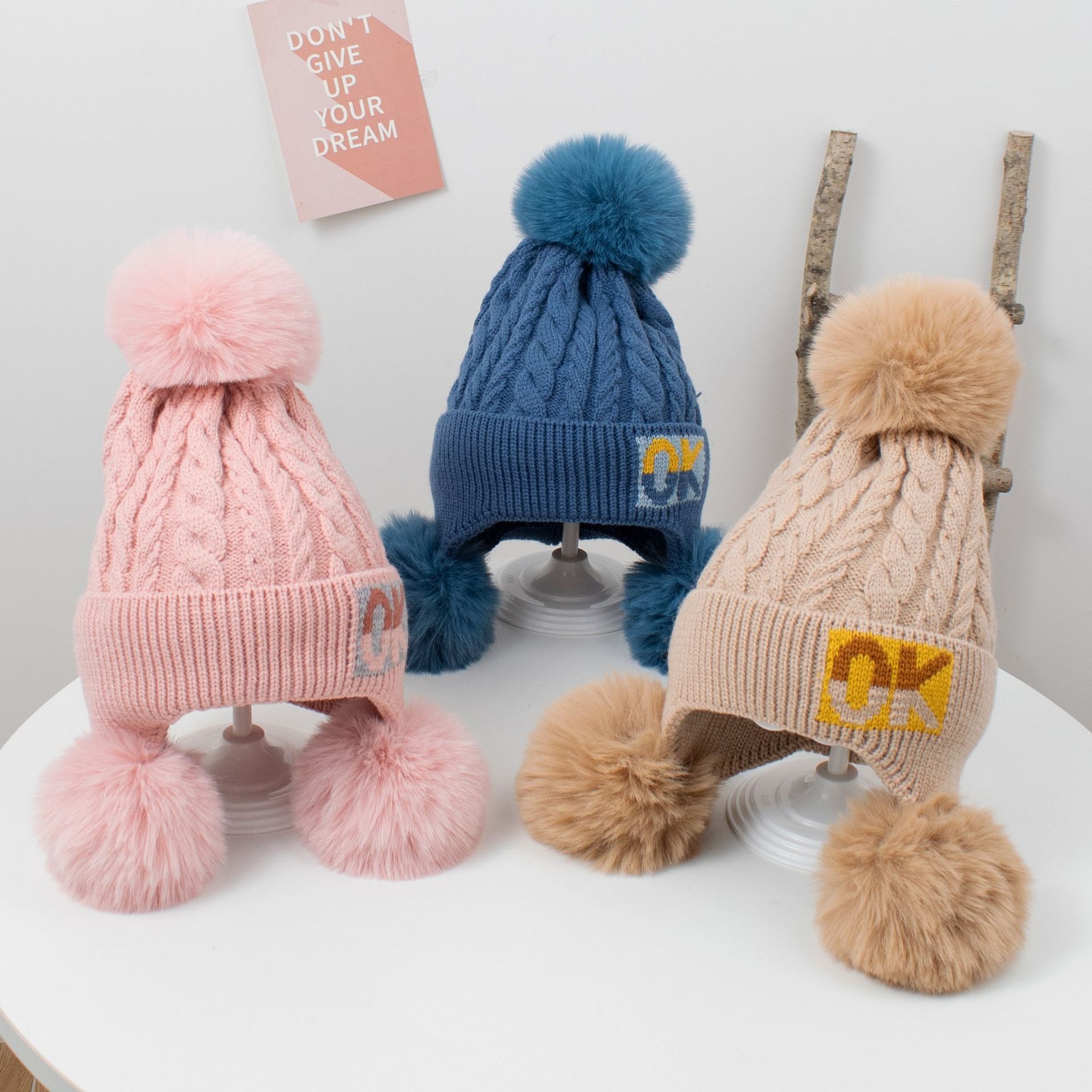 OK Shuttlecock Knitted Hat Lined Girls&#039; Hat Autumn and Winter Cute Princess Hat Children&#039;s Ear Protection Fashion Baby