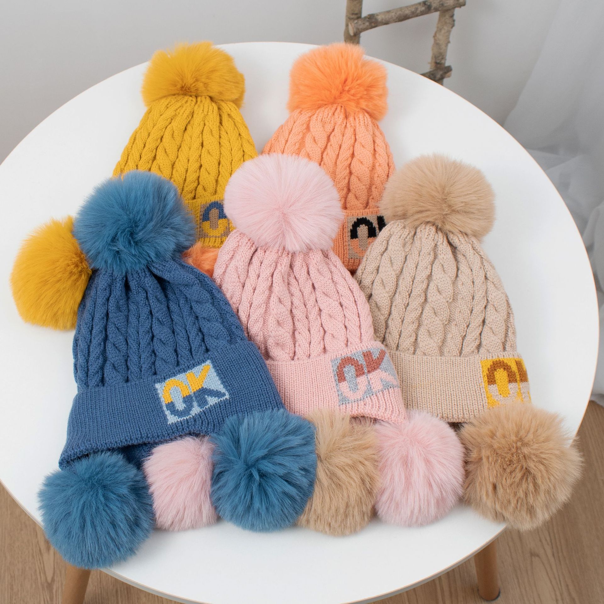 OK Shuttlecock Knitted Hat Lined Girls&#039; Hat Autumn and Winter Cute Princess Hat Children&#039;s Ear Protection Fashion Baby