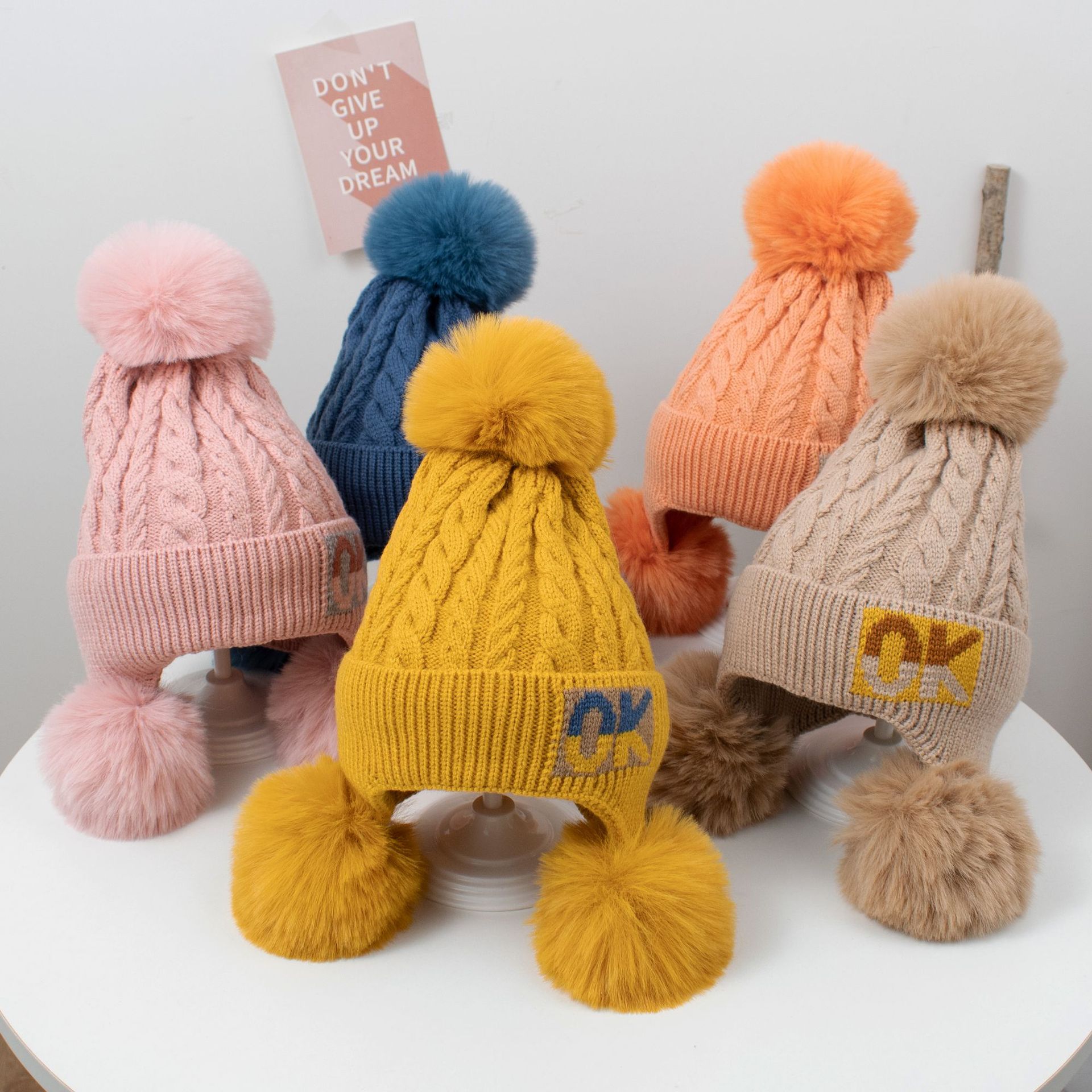 OK Shuttlecock Knitted Hat Lined Girls' Hat Autumn and Winter Cute Princess Hat Children's Ear Protection Fashion Baby OK Shuttlecock Knitted Hat Lined Girls' Hat Autumn and Winter Cute Princess Hat Children's Ear Protection Fashion Baby