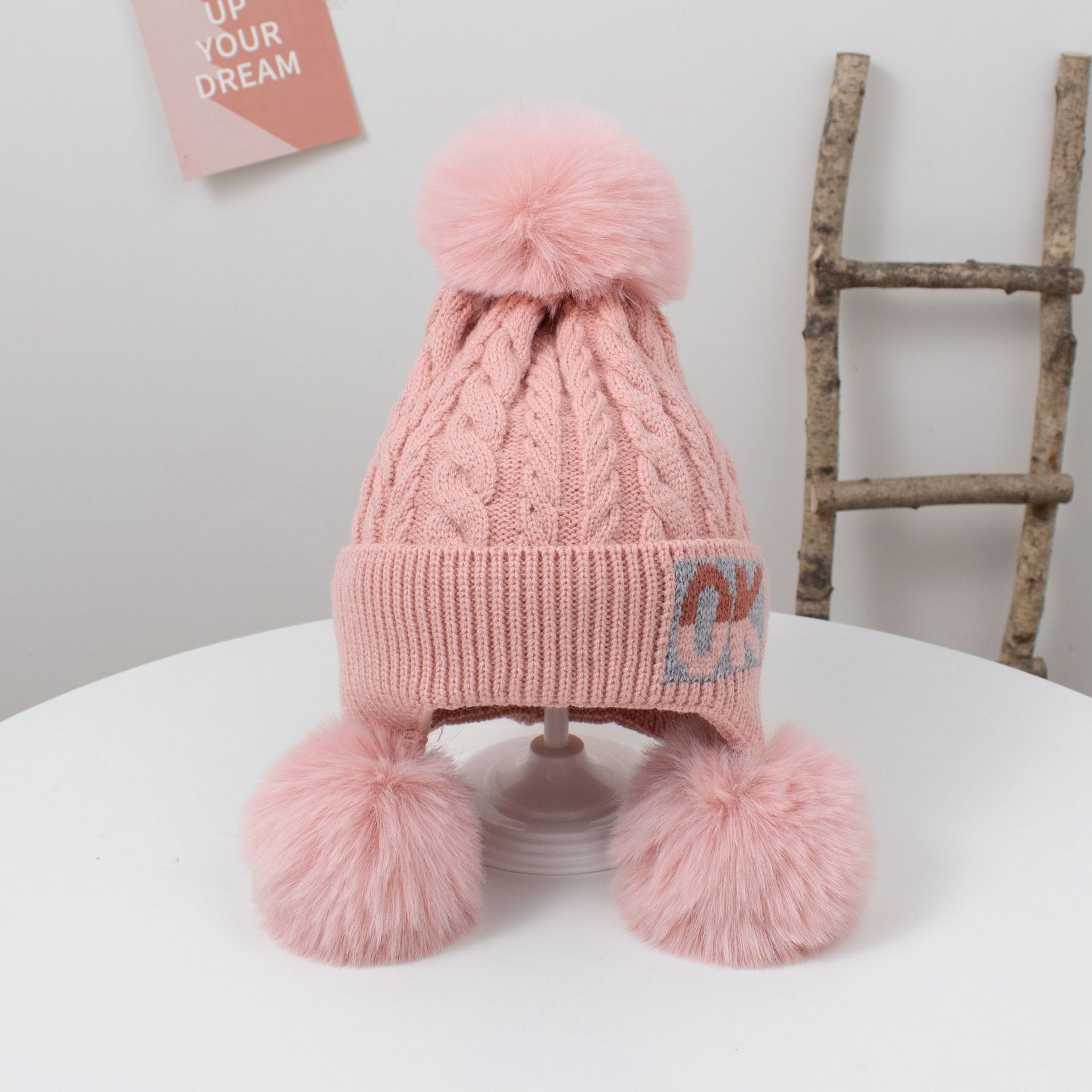 OK Shuttlecock Knitted Hat Lined Girls' Hat Autumn and Winter Cute Princess Hat Children's Ear Protection Fashion Baby OK Shuttlecock Knitted Hat Lined Girls' Hat Autumn and Winter Cute Princess Hat Children's Ear Protection Fashion Baby