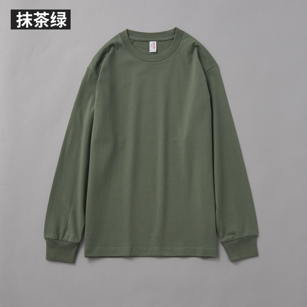 Shanghai Warehouse 230G 17 Heavy Cotton Long Sleeve round Neck T-shirt Thread Cuff Heat Transfer Patch Picture Printing Printed Logo
