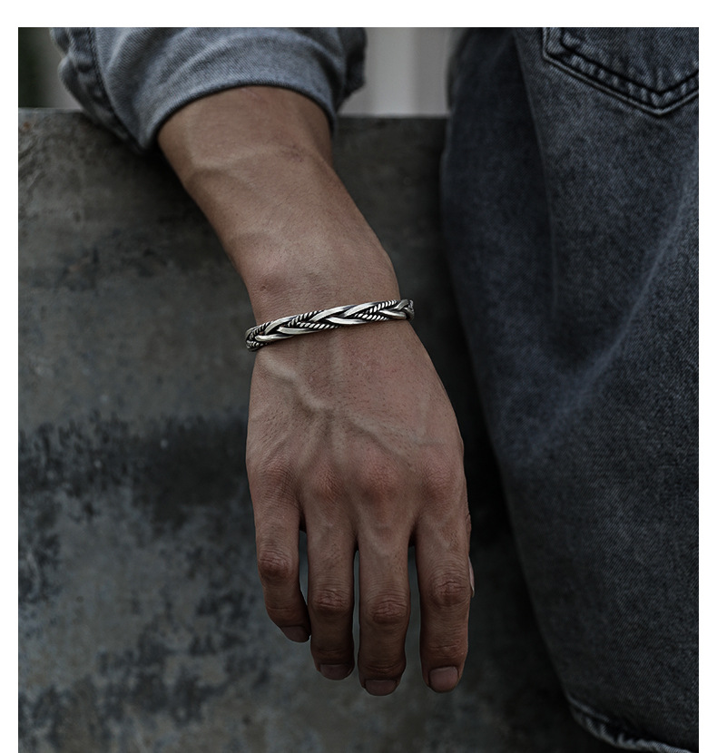Twist Weave S925 Silver Bracelet Men and Women Retro Personality Thai Silver Bracelet Original Niche Design Cuff Bracelet Twist Weave S925 Silver Bracelet Men and Women Retro Personality Thai Silver Bracelet Original Niche Design Cuff Bracelet