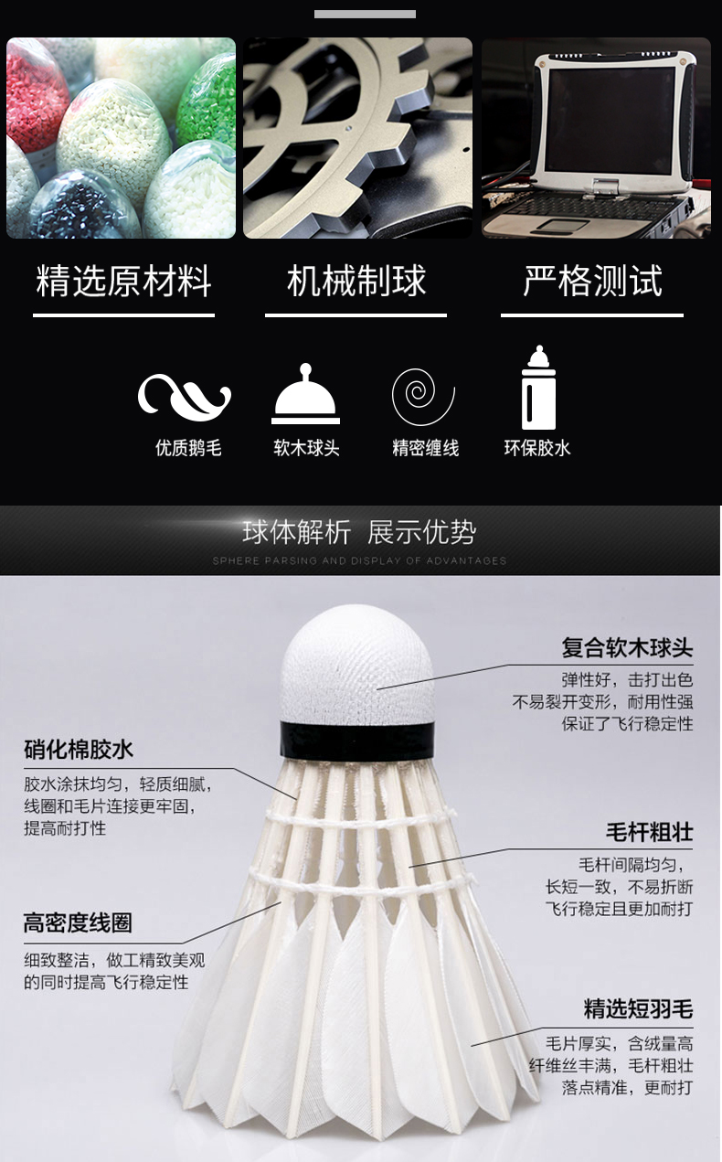 Goose feather shuttlecock durable badminton balls for training and competition Goose feather shuttlecock durable badminton balls for training and competition