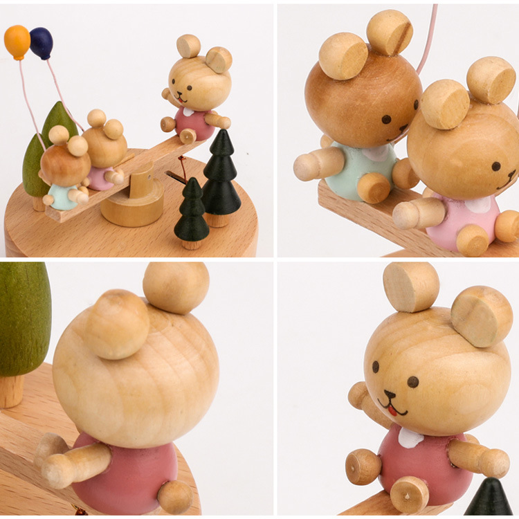 Wooden Bear Balloon Seesaw Music Box Music Box Sky City Qianhe Qianxun for Birthdays and Valentine&#039;s Days Gift