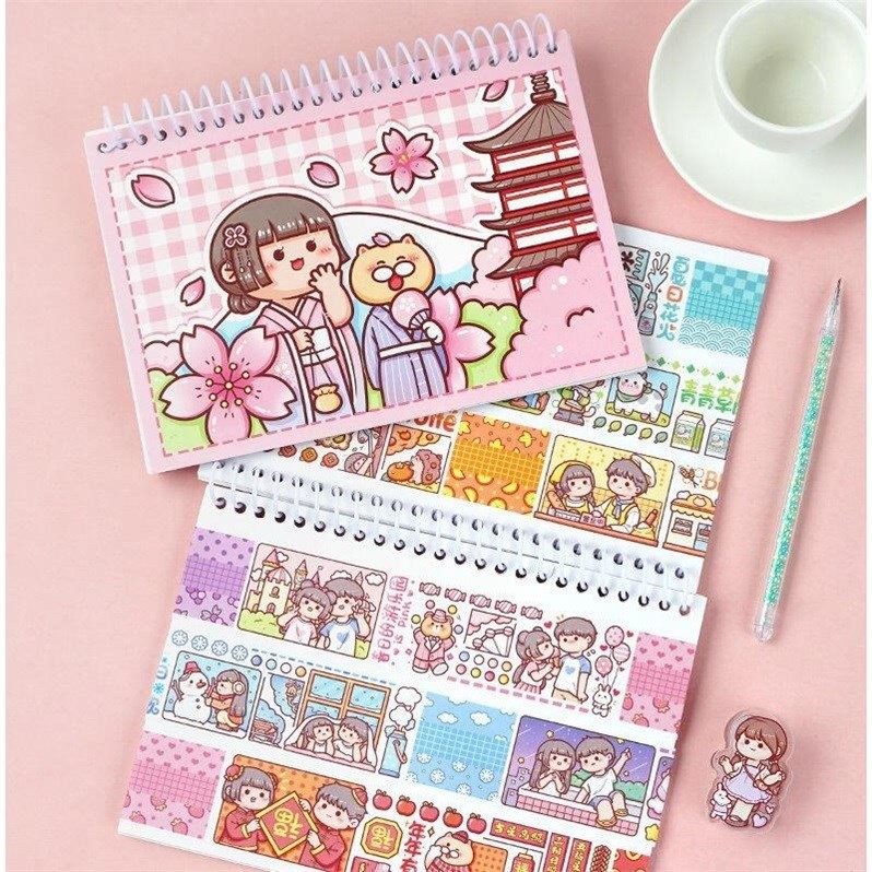 Small Fried Glutinous Rice Cake Stuffed with Bean Paste Cartoon Journal Release Paper Simple A4 Double-Sided Journal Tape Sticker Material Storage Book An Illustrated Handbook
