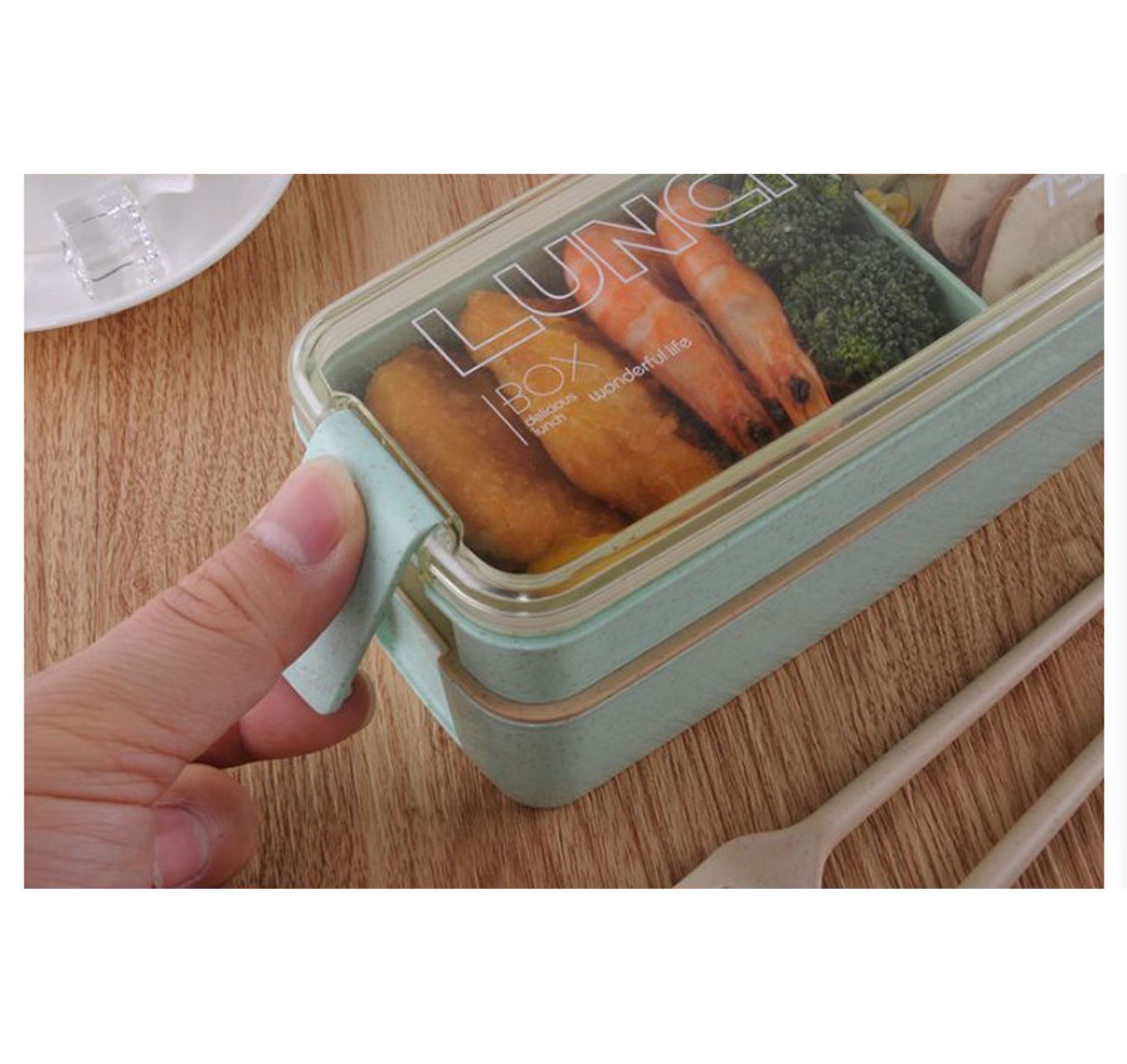 Square Double Three-Layer Wheat Straw Fiber Plastic Lunch Box Student Adult Lunch Box Tape Tableware