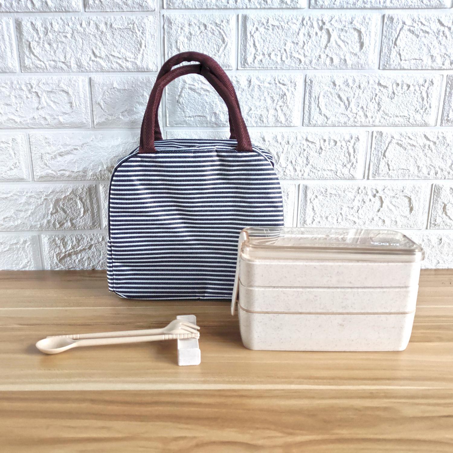 Square Double Three-Layer Wheat Straw Fiber Plastic Lunch Box Student Adult Lunch Box Tape Tableware