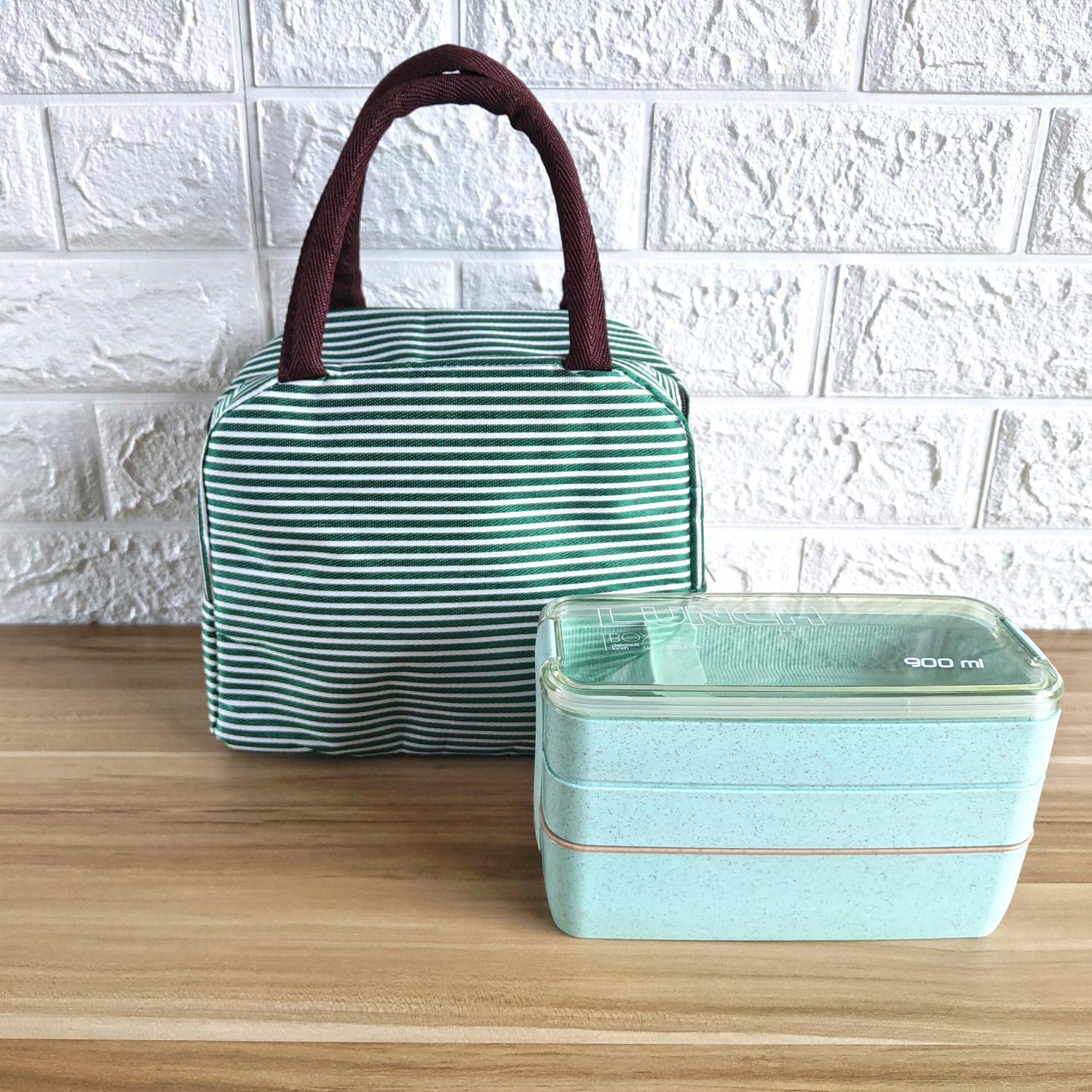 Square Double Three-Layer Wheat Straw Fiber Plastic Lunch Box Student Adult Lunch Box Tape Tableware