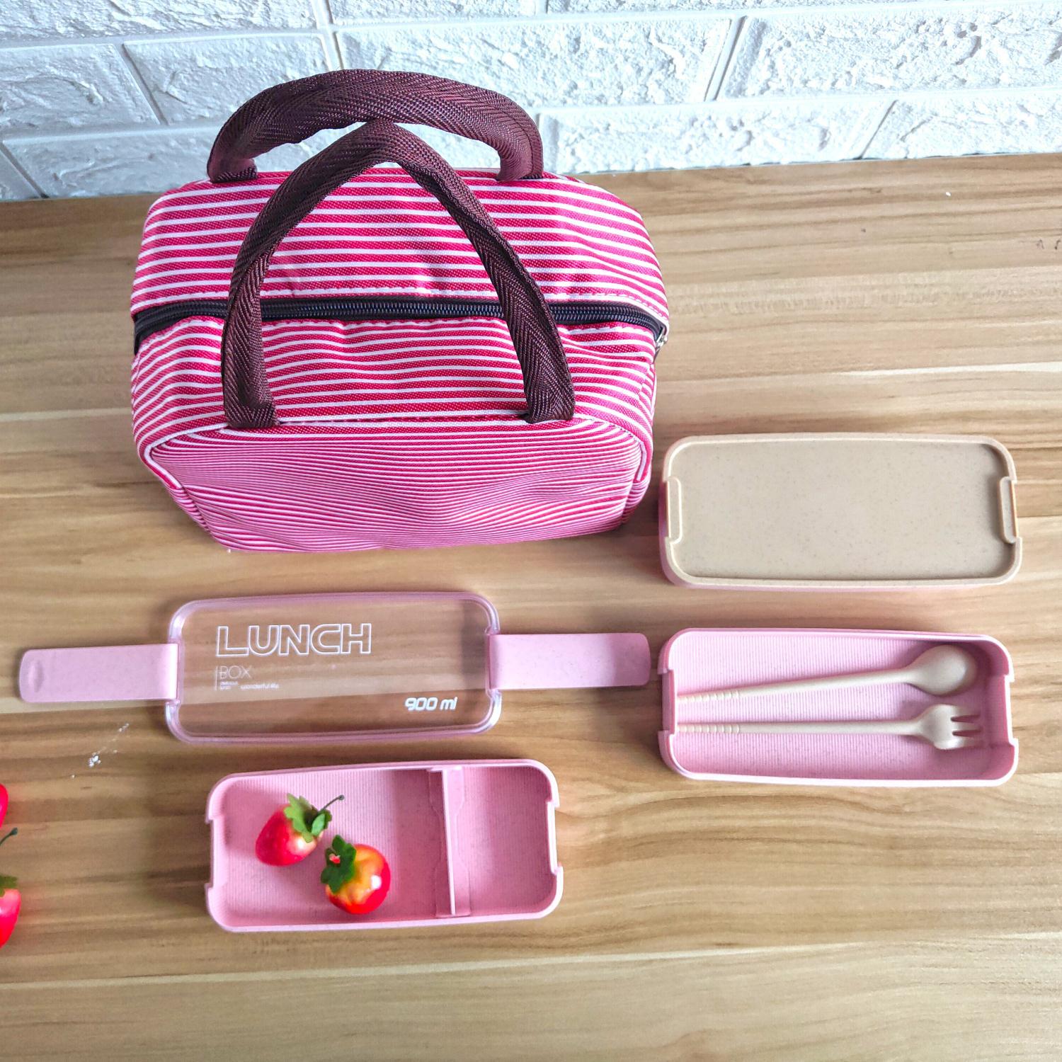 Square Double Three-Layer Wheat Straw Fiber Plastic Lunch Box Student Adult Lunch Box Tape Tableware