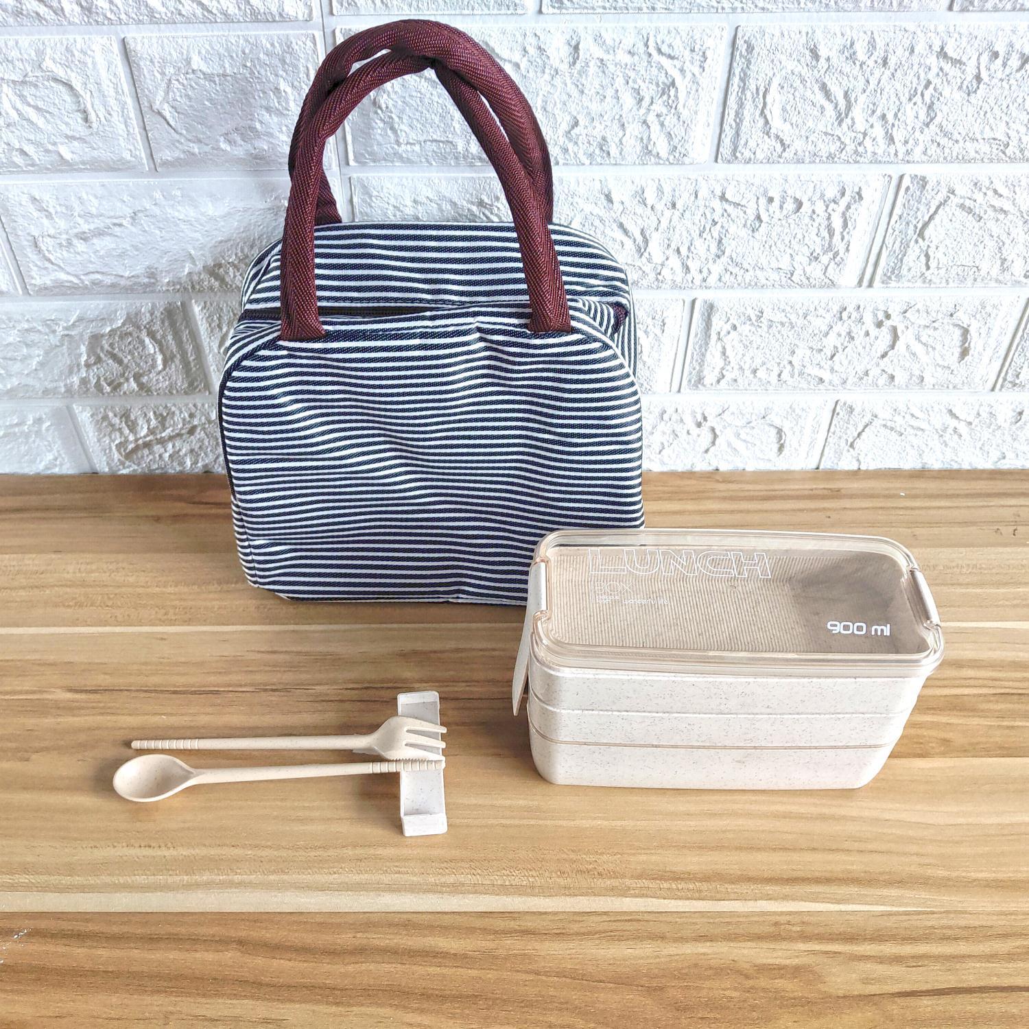 Square Double Three-Layer Wheat Straw Fiber Plastic Lunch Box Student Adult Lunch Box Tape Tableware