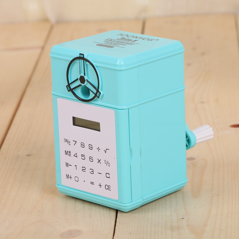 Pencil Shapper Cartoon with Calculator Pencil Sharpener Primary School Student Hand Pencil Sharpener