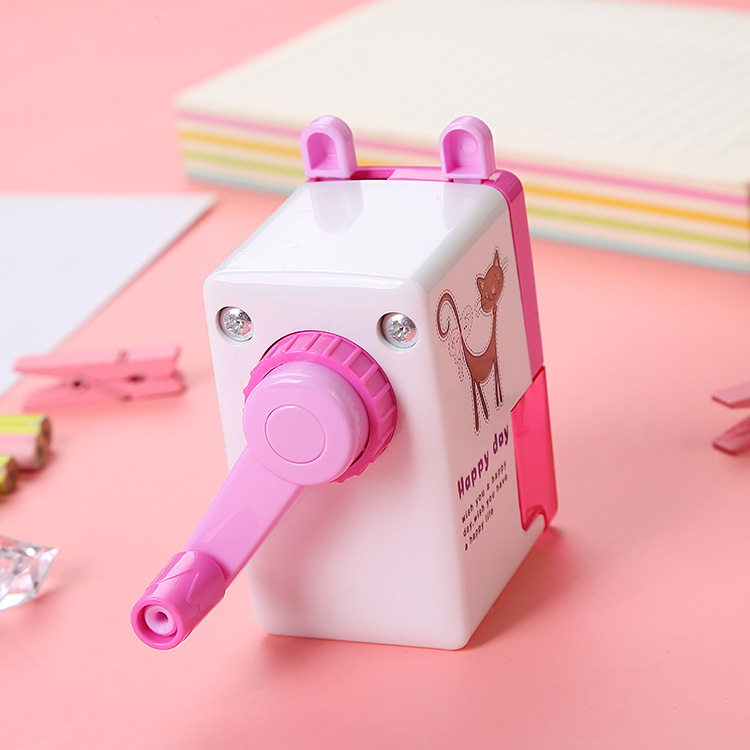Hand-Cranking Pencil Shapper Student Cartoon Hand-Cranking Pencil Sharpener Pencil Pencil Sharpener Learning Stationery Office Supplies Wholesale