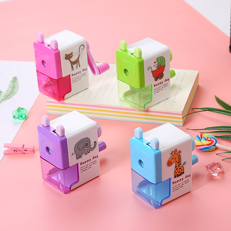 Hand-Cranking Pencil Shapper Student Cartoon Hand-Cranking Pencil Sharpener Pencil Pencil Sharpener Learning Stationery Office Supplies Wholesale