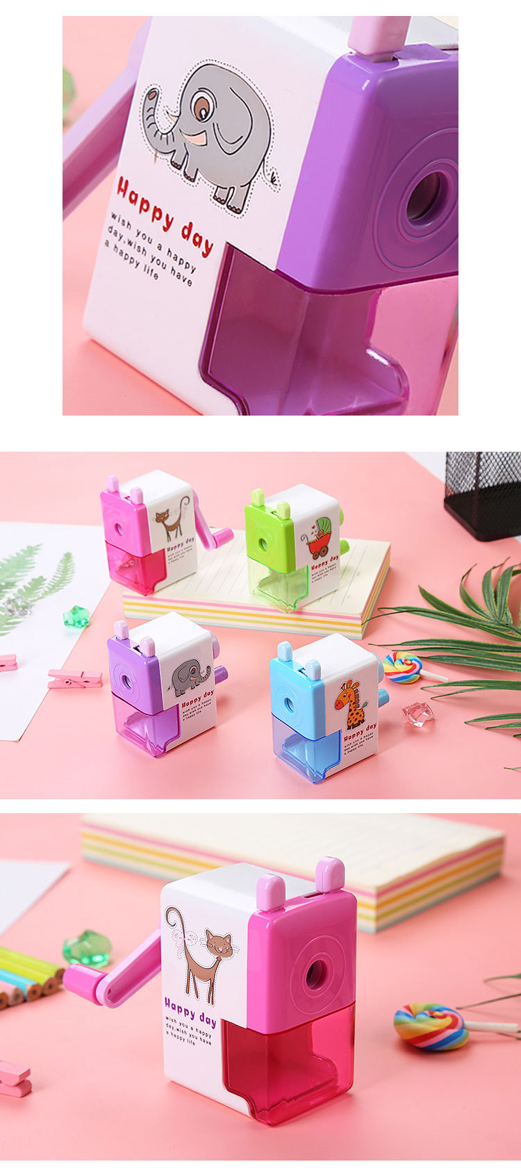 Hand-Cranking Pencil Shapper Student Cartoon Hand-Cranking Pencil Sharpener Pencil Pencil Sharpener Learning Stationery Office Supplies Wholesale
