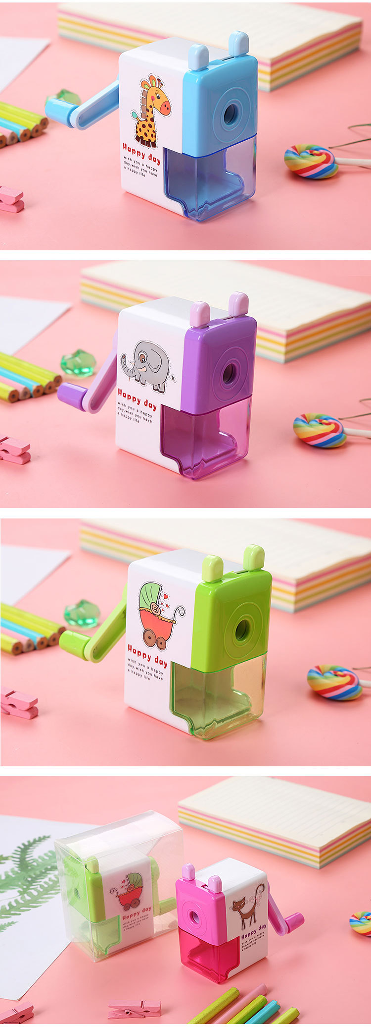 Hand-Cranking Pencil Shapper Student Cartoon Hand-Cranking Pencil Sharpener Pencil Pencil Sharpener Learning Stationery Office Supplies Wholesale