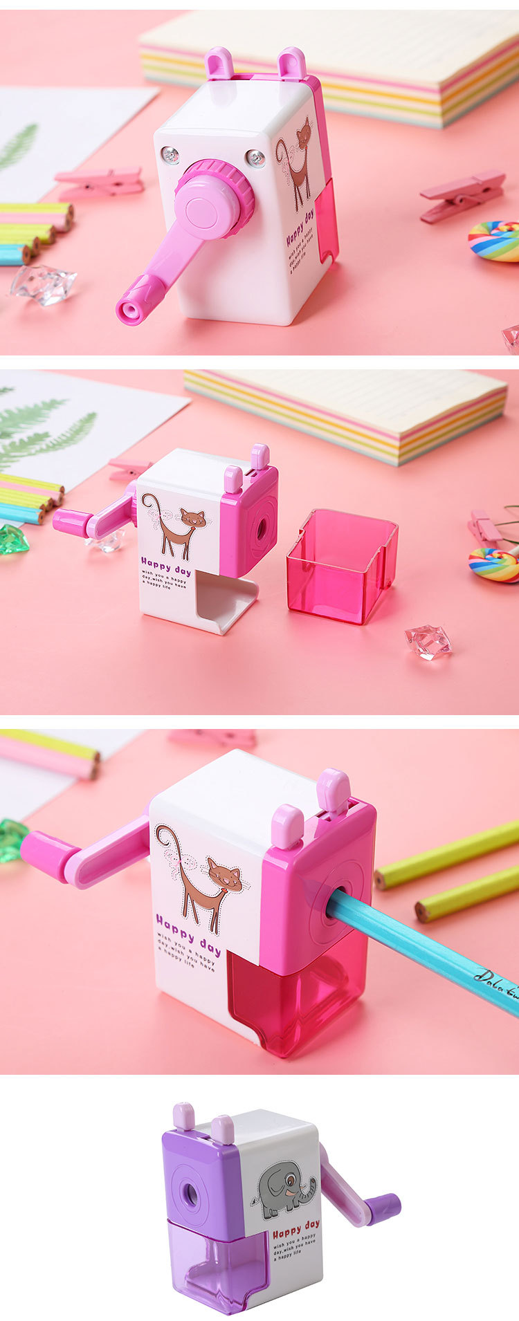 Hand-Cranking Pencil Shapper Student Cartoon Hand-Cranking Pencil Sharpener Pencil Pencil Sharpener Learning Stationery Office Supplies Wholesale