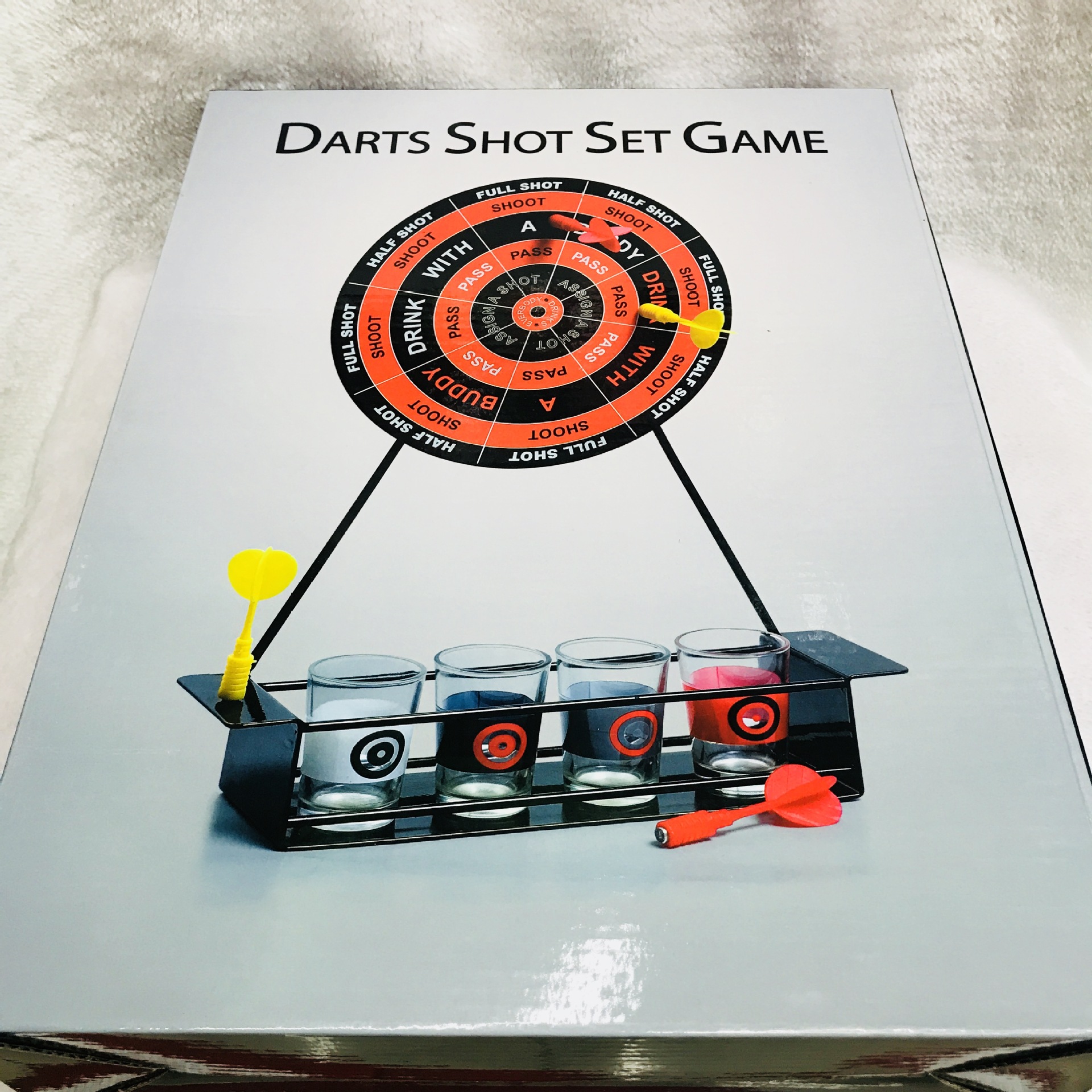 DARTS SHOT SET GAME mini desktop with magnetic dart glass GAME bar party.