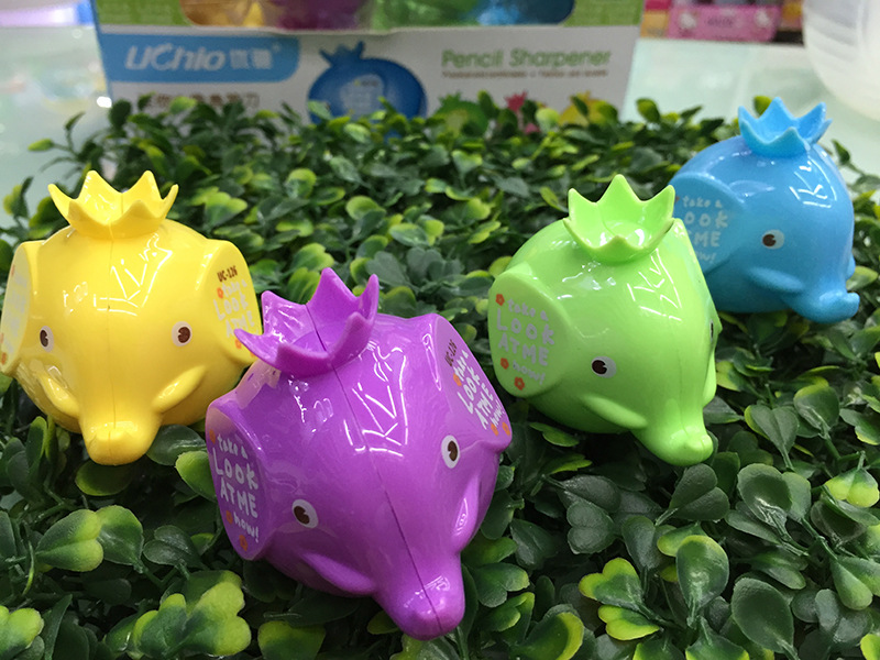 Elephant shape double hole hand pencil sharpener plastic case sharpener pencil sharpener