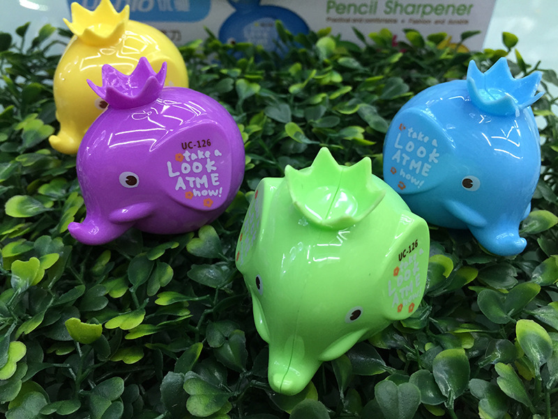 Elephant shape double hole hand pencil sharpener plastic case sharpener pencil sharpener