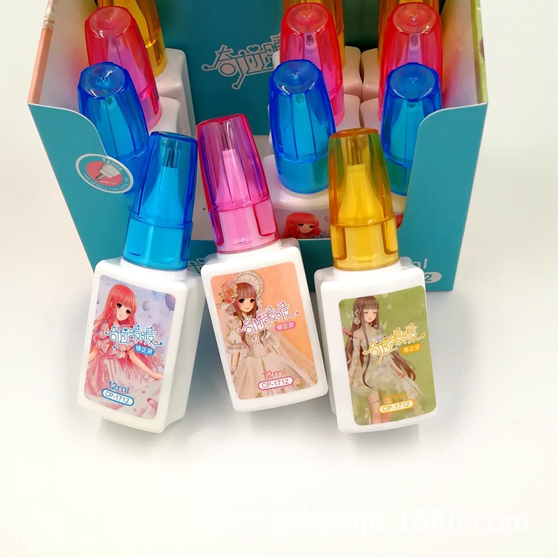 Japan and South Korea Stationery Environmental Protection Cartoon Quick-Drying 1712 Correction Fluid 12ml Correction Fluid Error Correction Liquid Can Be Customization as Request Japan and South Korea Stationery Environmental Protection Cartoon Quick-Drying 1712 Correction Fluid 12ml Correction Fluid Error Correction Liquid Can Be Customization as Request
