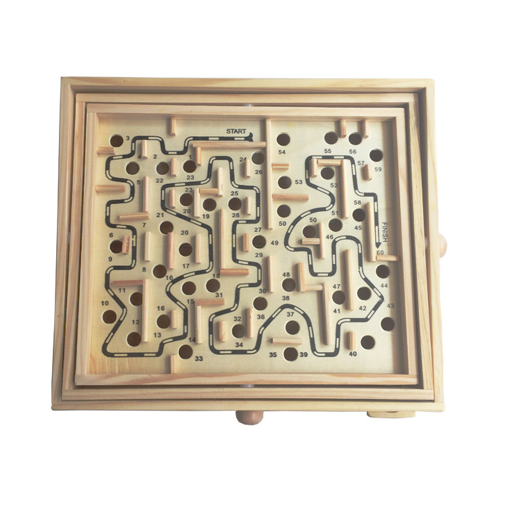 Extra Large 60-Pass Wooden Ball Maze Balance Hand-Eye Coordination Training Children Adult Puzzle Toys