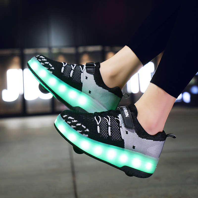 Amazon Overseas Supply Luminous Led Roller Shoe Two-Wheel Boys Charging Skate Shoes Girls Skates Manufacturers