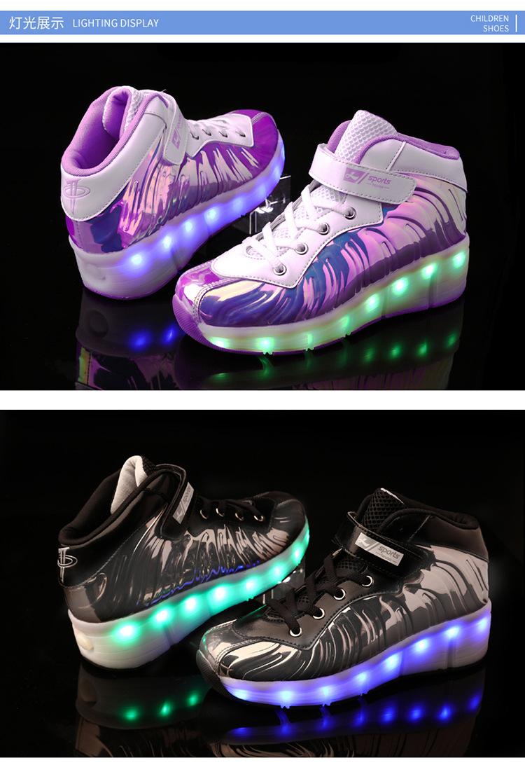 Cross-Border Supply Children's High-Top Heelys Double Wheel the Skating Shoes Pulley with Light Boys and Girls Skates Shoes with LED Light Cross-Border Supply Children's High-Top Heelys Double Wheel the Skating Shoes Pulley with Light Boys and Girls Skates Shoes with LED Light