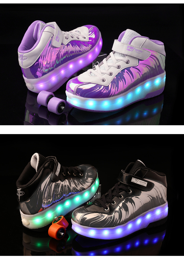 Cross-Border Supply Children's High-Top Heelys Double Wheel the Skating Shoes Pulley with Light Boys and Girls Skates Shoes with LED Light Cross-Border Supply Children's High-Top Heelys Double Wheel the Skating Shoes Pulley with Light Boys and Girls Skates Shoes with LED Light