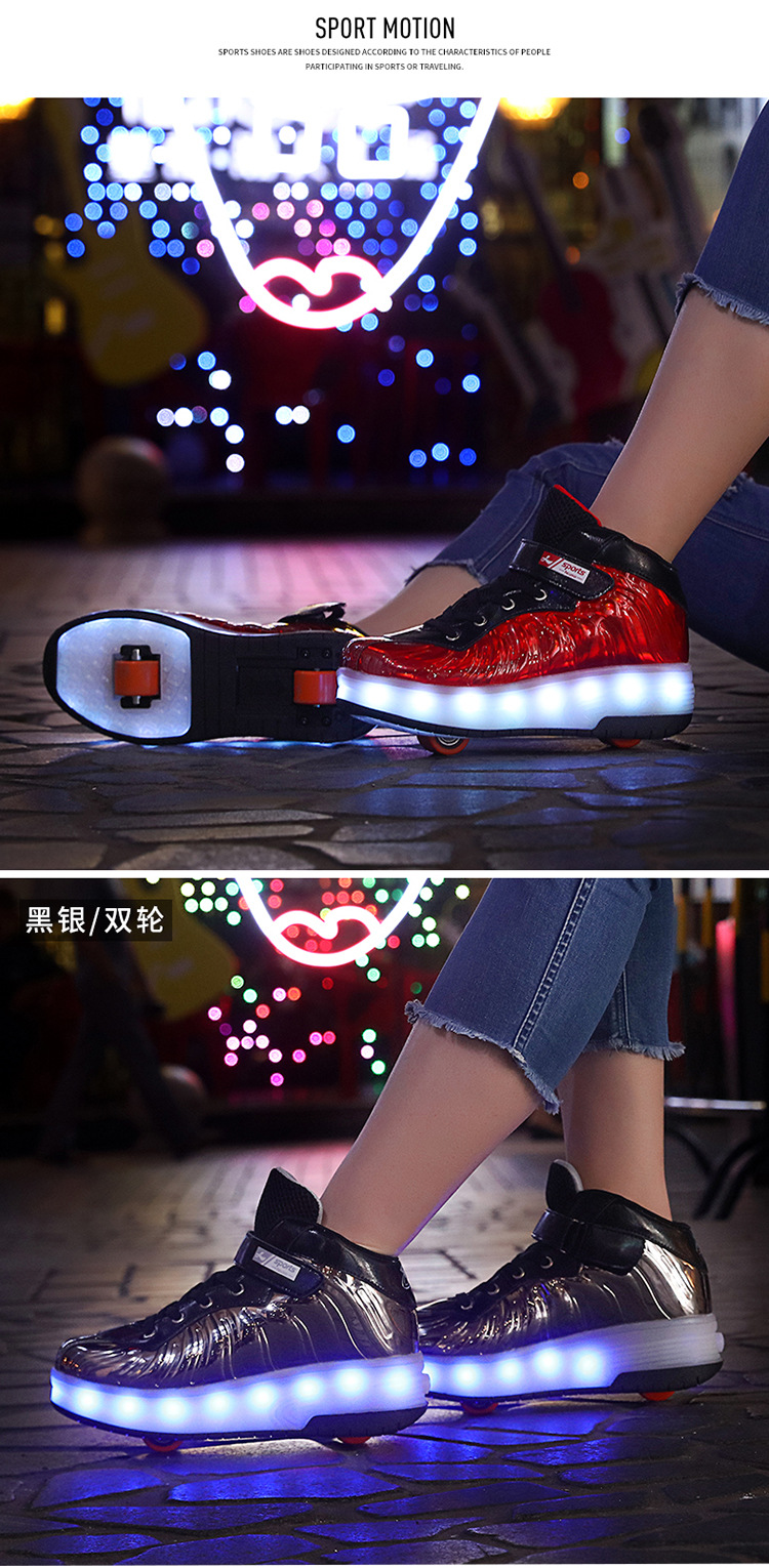 Cross-Border Supply Children's High-Top Heelys Double Wheel the Skating Shoes Pulley with Light Boys and Girls Skates Shoes with LED Light Cross-Border Supply Children's High-Top Heelys Double Wheel the Skating Shoes Pulley with Light Boys and Girls Skates Shoes with LED Light