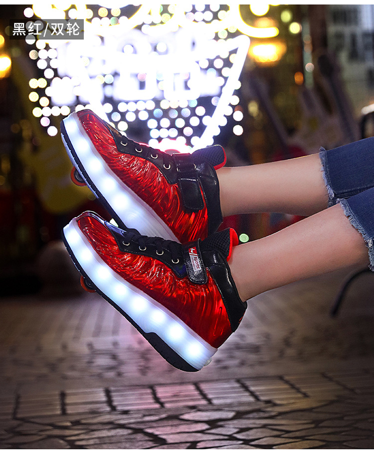 Cross-Border Supply Children's High-Top Heelys Double Wheel the Skating Shoes Pulley with Light Boys and Girls Skates Shoes with LED Light Cross-Border Supply Children's High-Top Heelys Double Wheel the Skating Shoes Pulley with Light Boys and Girls Skates Shoes with LED Light