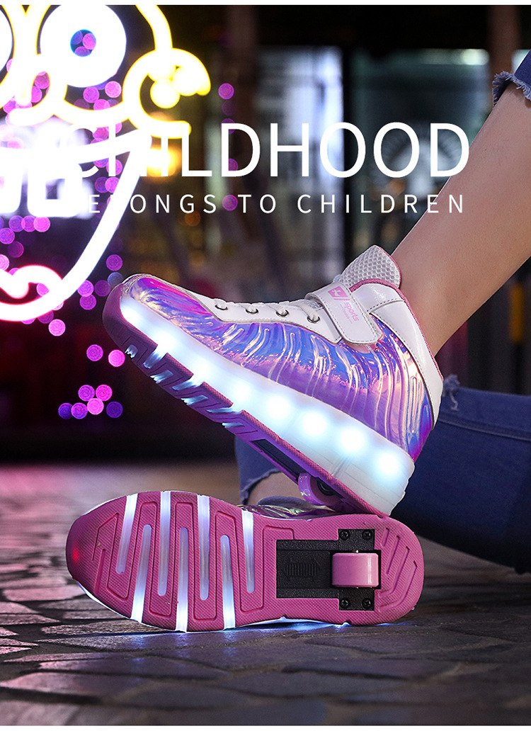 Cross-Border Supply Children's High-Top Heelys Double Wheel the Skating Shoes Pulley with Light Boys and Girls Skates Shoes with LED Light Cross-Border Supply Children's High-Top Heelys Double Wheel the Skating Shoes Pulley with Light Boys and Girls Skates Shoes with LED Light