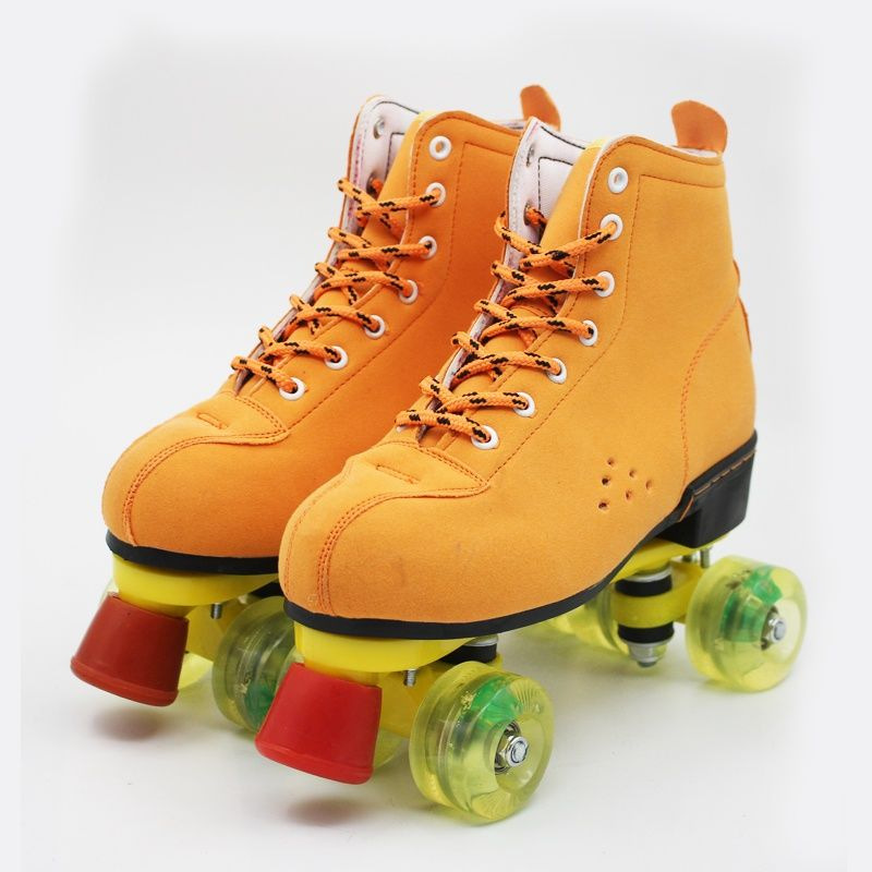 Roller Skates Double Wheel Average Size Speed Skating Pu Double Row Yellow Skates Roller Skates Double Wheel Average Size Speed Skating Pu Double Row Yellow Skates