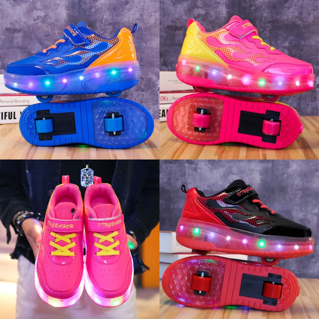 Cross-Border Foreign Trade Supply Light-Emitting Children&#039;s Heelys Two-Wheel Skate Shoes Boys&#039; Automatic Model Skates Factory Wholesale
