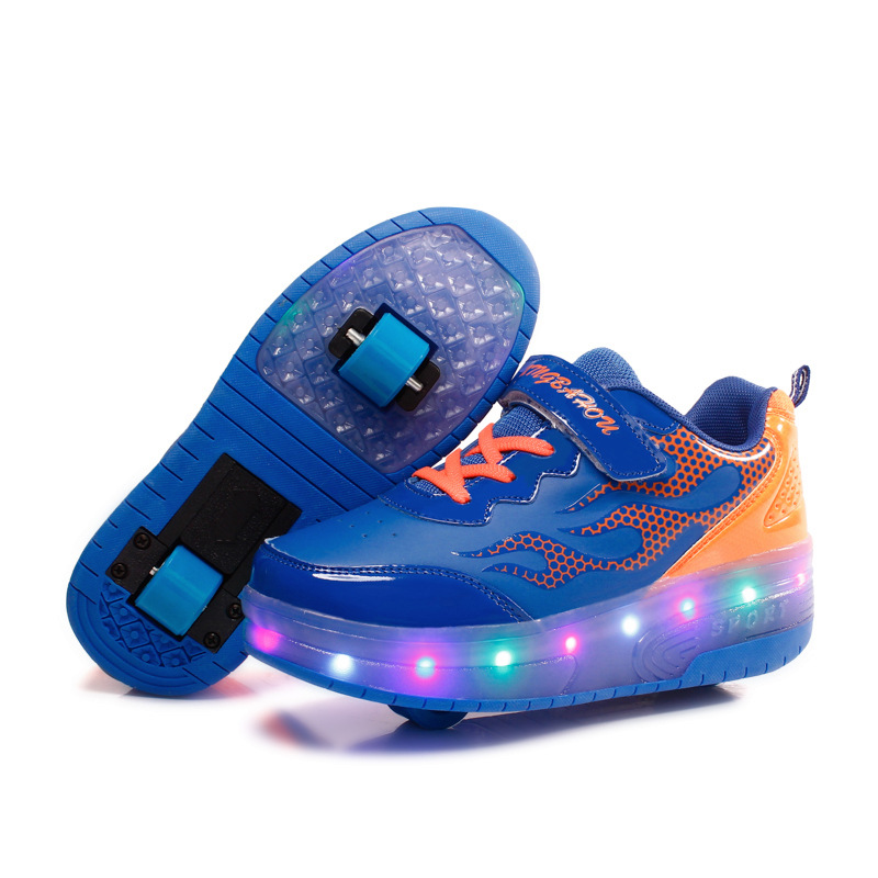 Cross-Border Foreign Trade Supply Light-Emitting Children&#039;s Heelys Two-Wheel Skate Shoes Boys&#039; Automatic Model Skates Factory Wholesale