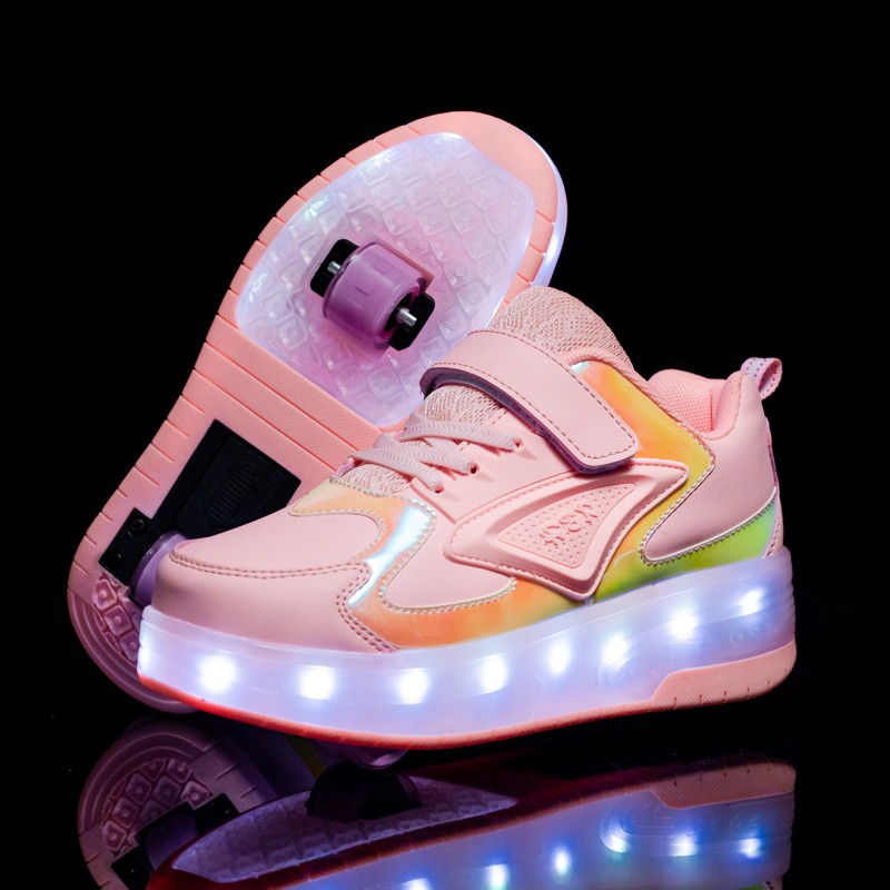 Amazon Sources New Charging Children&#039;s Luminous Heelys Double Wheel Skate Shoes Boys and Girls Shoes Wings Skates